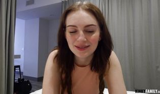 Sexual redhead diva Maya Kendrick had her 1st sex that ended up as a nice creampie all over her